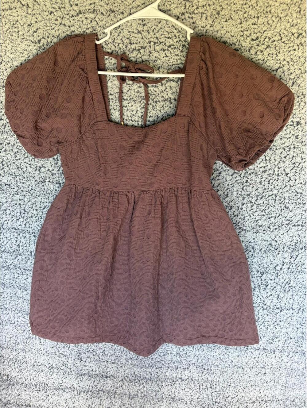 Madewell Floral Quilted Puff Sleeve Mini Dress Fig Mauve Cotton Open Back M